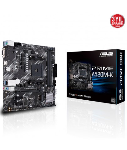 Asus Prime A520M-K AMD AM4 64GB DDR4 4600Mhz M2 Vga-Hdmi mATX Anakart