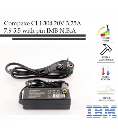 Compaxe CLI-304 Ibm- 20v-3.25a 7.9-5.5-With Pin Notebook Adaptör