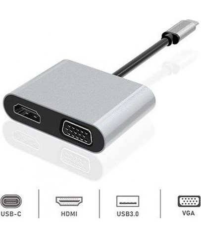 Dexim Dhu0004 Premium 4 in 1 USB-Typ-c HDMI VGA Hub for iPad Pro, Macbook, PC, Laptop