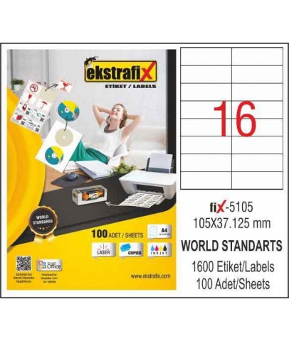 Ekstrafix Lazer Etiket 100 YP 105x37.125 Laser-Copy-Inkjet FİX-5105