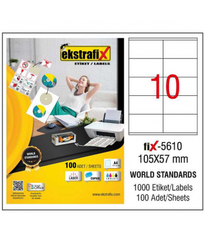 Ekstrafix Lazer Etiket 100 YP 105x57 Laser-Copy-Inkjet FİX-5610
