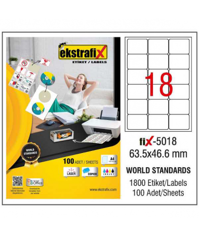 Ekstrafix Lazer Etiket 100 YP 63.5x46.6 Laser-Copy-Inkjet FİX-5018