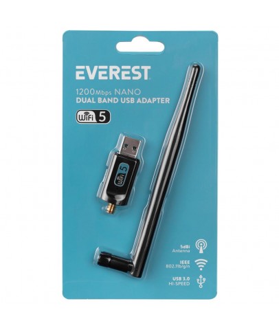 Everest EWN-AC1200 2T2R 1200Mbps 2.4GHz-5GHz Wifi USB3.0 Kablosuz Adaptör