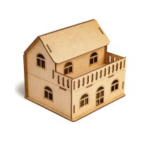 Giftölye 3D Ahşap Balkonlu Ev (Küçük)