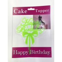 Happy Birthday Yazılı Fiyonklu Pasta Çubuğu Yeşil Renk