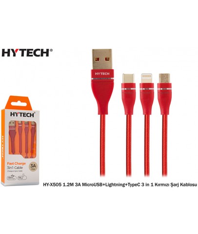 Hytech HY-X505 1.2M 3A MicroUSB+Lightning+TypeC 3