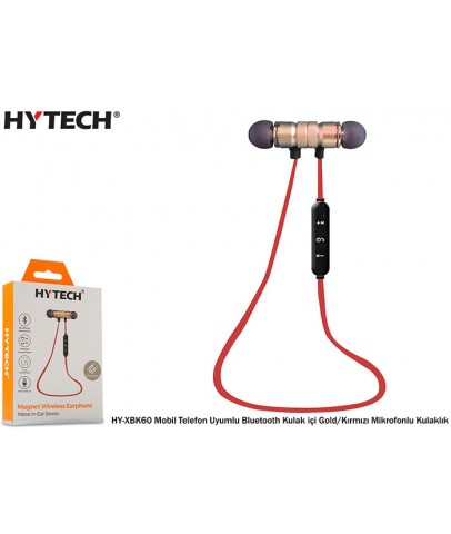 Hytech HY-XBK60 Gold-Kırmızı Mobil Telefon Uyumlu Bluetooth Kulak içi Mikrofonlu Kulaklık