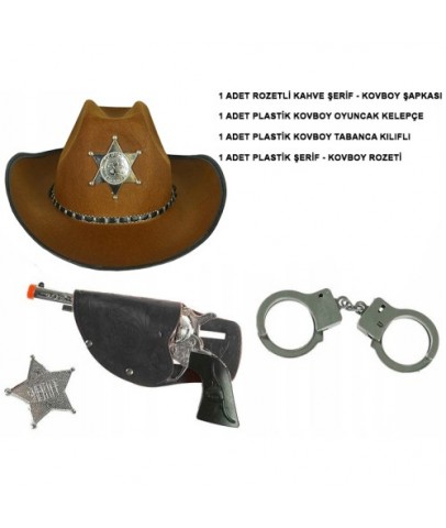 Kahverengi Şerif - Kovboy Seti Çocuk Boy 4 Parça