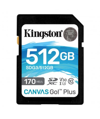 Kingston SDG3-512GB 512GB SDXC Canvas Go Plus 170R C10 UHS-I U3 V30 Hafıza Kartı
