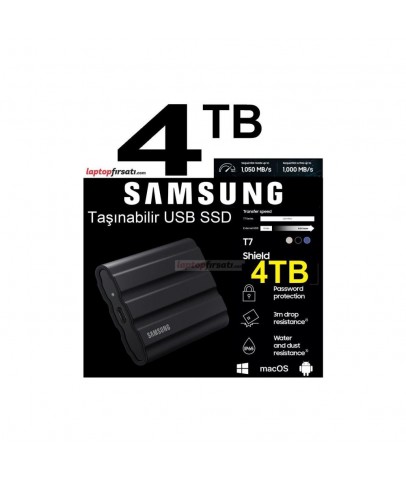 Samsung 4TB T7 Shield MU-PE4T0S-WW 1050MB-1000MB-S USB 3.2 Gen2 Taşınabilir SSD Siyah