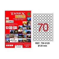 Tanex Laser Etiket 100 YP 0.25 MM Laser-Copy-Inkjet Yuvarlak TW-2125