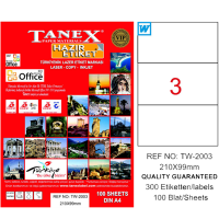 Tanex Lazer Etiket 100 YP 210x99 Laser-Copy-Inkjet TW-2003