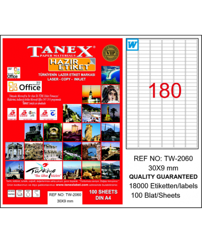 Tanex Lazer Etiket 100 YP 30x9 Laser-Copy-Inkjet TW-2060