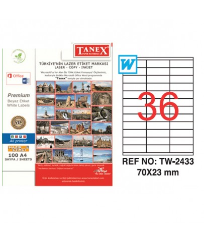 Tanex Lazer Etiket 100 YP 70x23 Laser-Copy-Inkjet TW-2433