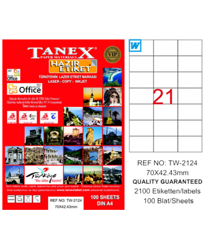 Tanex Lazer Etiket 100 YP 70x42.43 Laser-Copy-Inkjet TW-2124