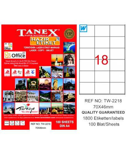 Tanex Lazer Etiket 100 YP 70x46 Laser-Copy-Inkjet TW-2218