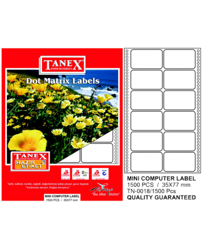 Tanex Sürekli Form Etiket 1500 LÜ 35x77